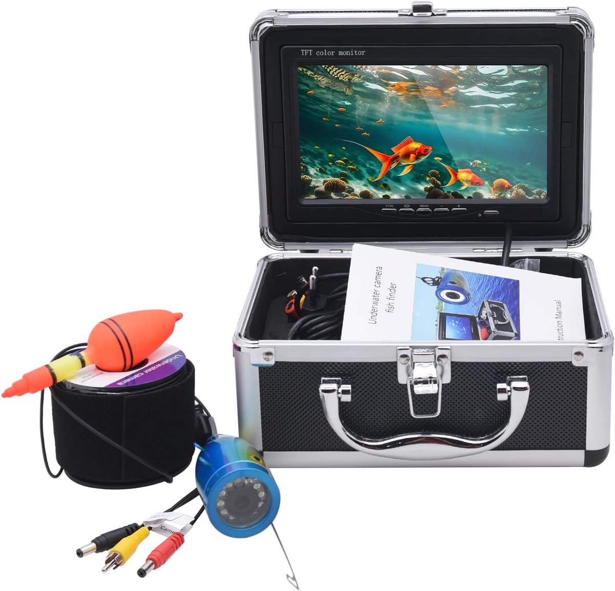 Onderwaterviscamera, 18,7 cm (18 cm) visdetector camera lcd-scherm HD 1080p onderwatercamera vissen waterdicht voor ijsvissen op meer en boot, kabel 15/30/50 m