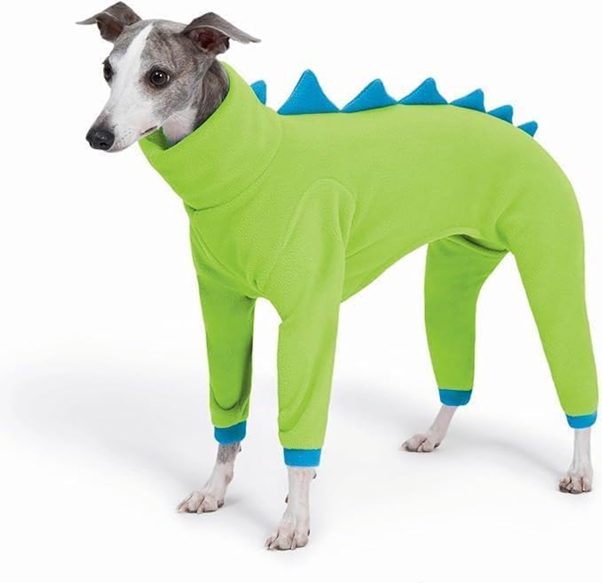 windhond & Whippet fleece dinosaurus onesie voor honden, gezellige coltrui kostuum outfit (groen, XL)