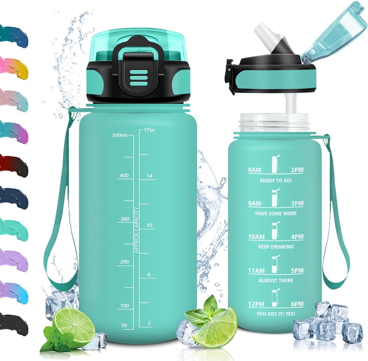Sportdrinkfles, drinkfles met rietje, 500 ml, lekvrij, BPA-vrij, sportfles voor school, camping, yoga, gym, outdoor