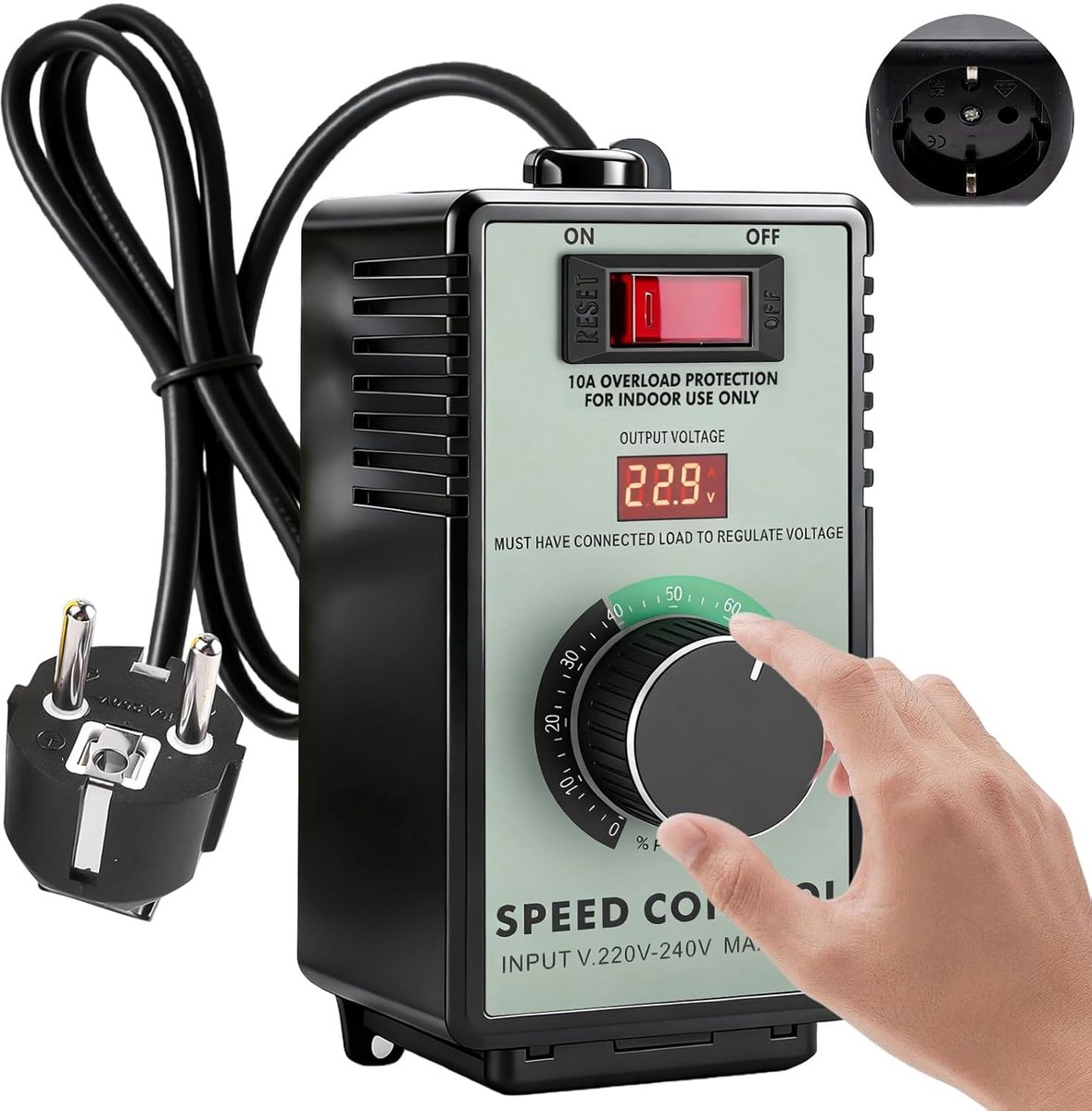 Toerentalregelaar 230 V, spanningsregelaar AC 230 V 10 A, toerentalregelaar motor, frequentieomvormer met overbelastingsbeveiliging voor haakse slijper, blazer, handboor, piekvermogen 4000