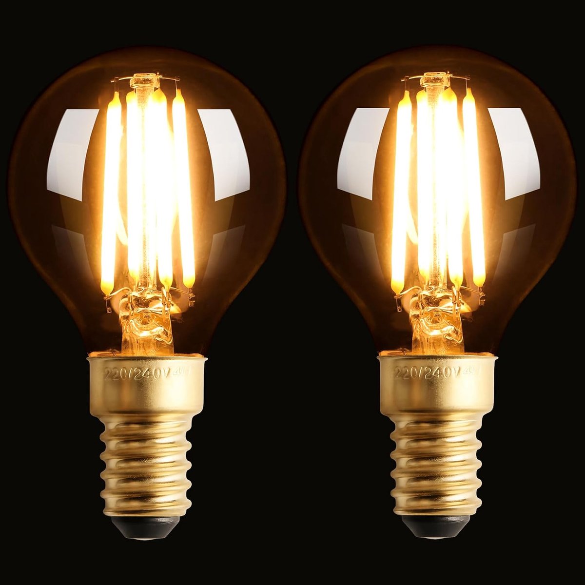 2 Stuks Vintage LED Lampen E14, G80, 4W, 220-240V, Warm geel licht 2200K, Helder glas, Decoratieve Lampen