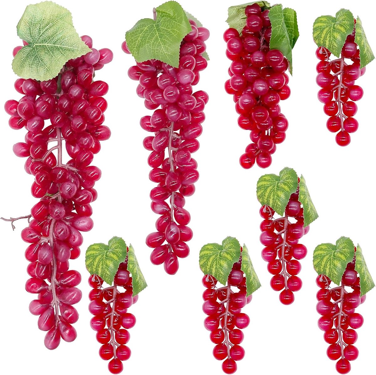 8 trossen kunstmatige druiven nep druiven, rode decoratieve druiven trossen met wijnstokken voor vintage bruiloft gunst fruit wijn decor faux fruit rekwisieten