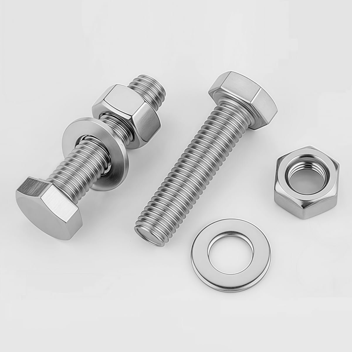 10 stuks M8 schroeven en moeren, zeskantschroeven, bouten en moeren, sluitringen, roestvrij staal, A2 V2A M8 x 50 mm schroeven, assortiment kit, DIN933 / DIN934 / DIN125