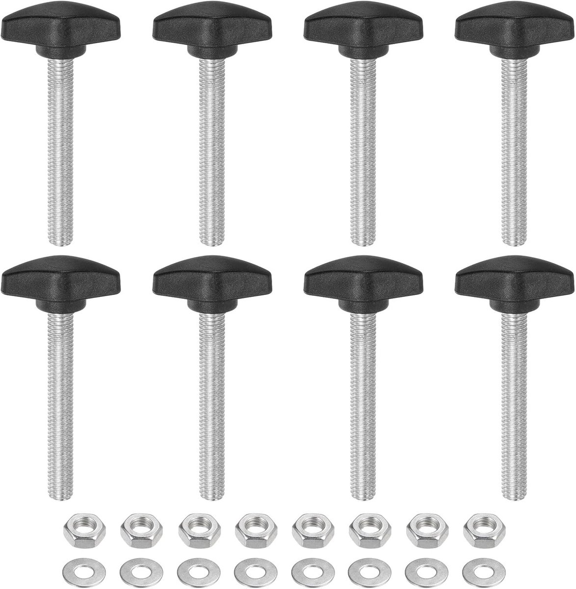 M8 stuks thee vleugelknoppen, M8 x 55 mm, metrische schroefdraad, 36 mm, T-kunststof handgrepen, duimschroeven, handklemming, schroefdraadstift, knop, duimschroef met moeren, sluitringen