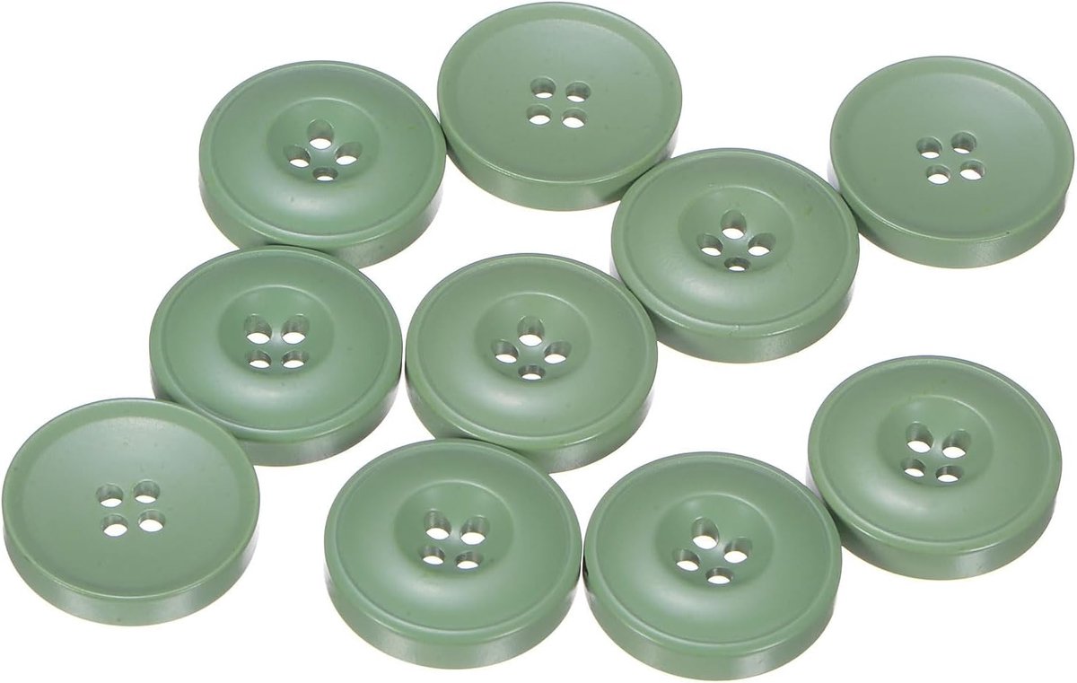 Knopen, 10 stuks, 23 mm, ronde knutselknopen, lichtgroen, mat, hars, naaiknopen, 4 gaten, voor naaien, platte basis, knop voor handwerk, scrapbooking, decoratie, kleding, mantel, blouses