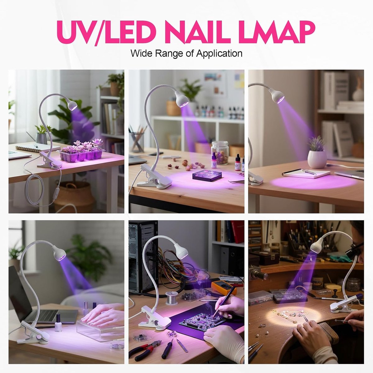 UV-lamp voor gelnagels, 3 W nageldroger LED-lamp voor gelnagellak met clip en USB-schakelaar, 360° flexibel draaibare mini UV-nagellamp, draagbaar UV-licht voor nagels, wit — cadeau in Verzorging - foto 7