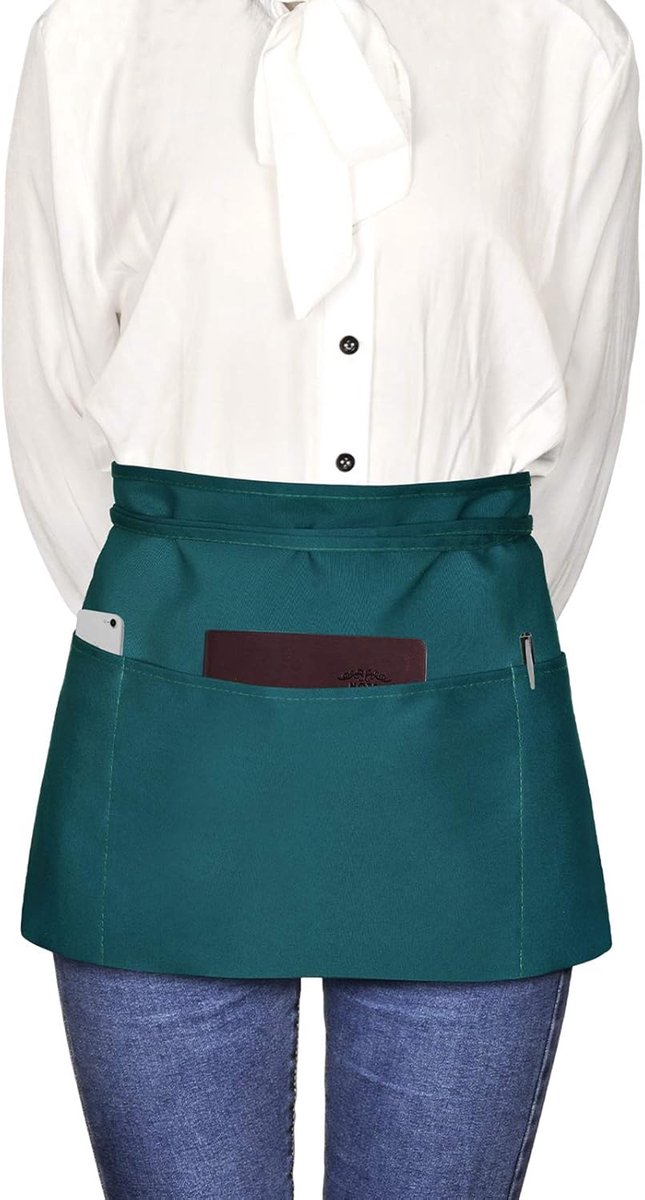 Apron 3 Packs, Korte taille Keuken Schort Waterdicht met 3 Zakken voor Restaurant Servers Chef serveerster ober Barista Bartender Mixologist Bloemist Half, schorten voor Mannen Vrouwen