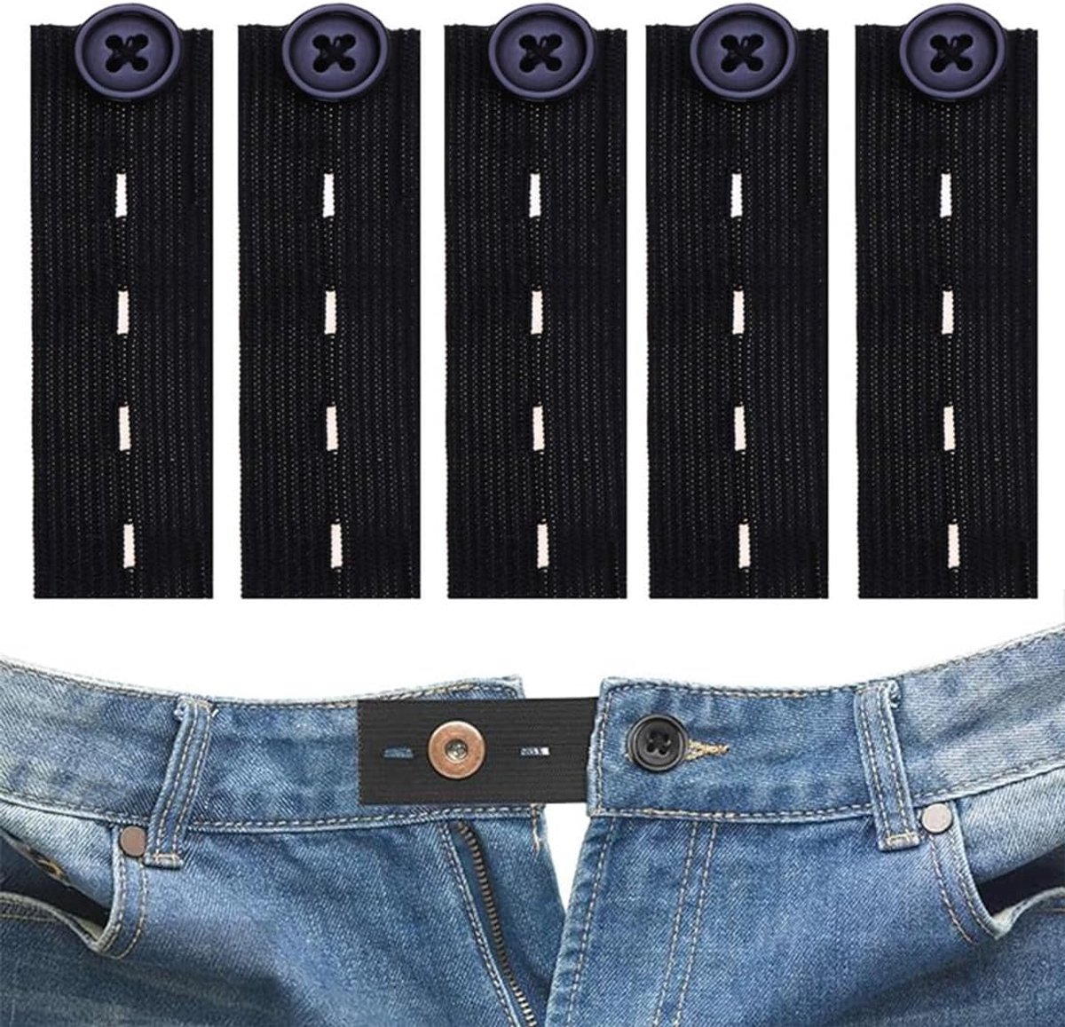 5 stuks tailleverlenging, riemverlenging, verstelbare gesp van polyester, zwart, 8,2 cm x 2,5 cm, uniseks voor dames en heren