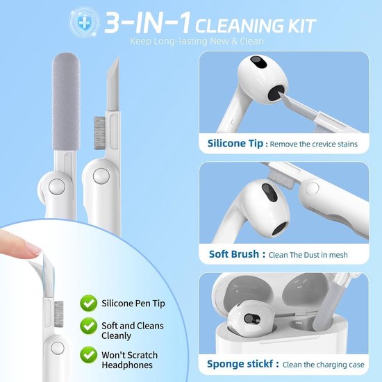 Grasprint Hoesje voor AirPods 4 (Hemelblauw) - Gelaserdgraveerde Case, Zacht Siliconenmateriaal, Inclusief Reinigingsset en Sleutelhanger — afbeelding 5