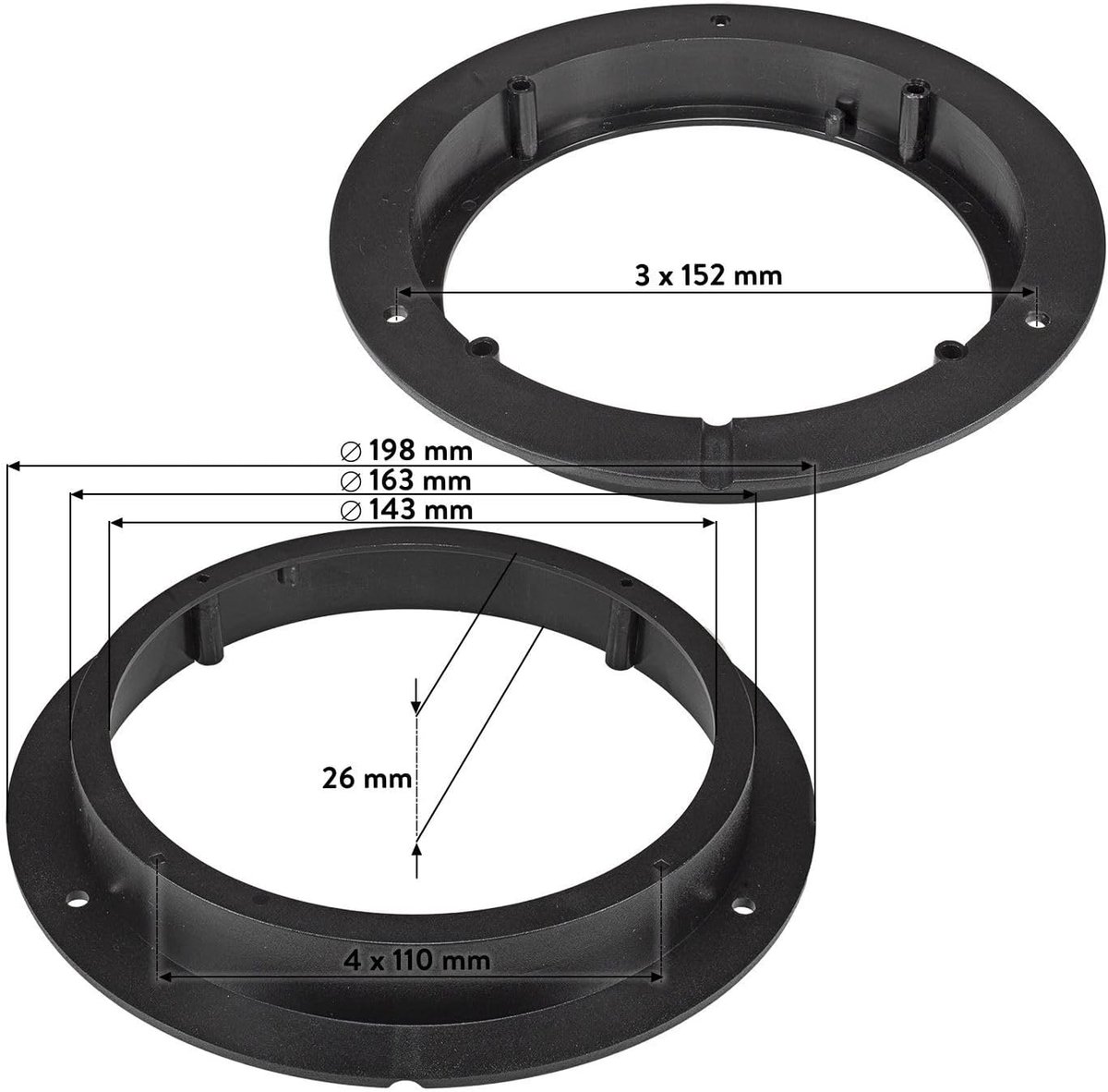 tomzz Audio 2834-003 Luidspreker Ringen Adapter Beugels Compatibel met Mercedes A-Klasse W169 B-Klasse W245 Ford Mondeo Voordeur voor 165mm DIN luidsprekers