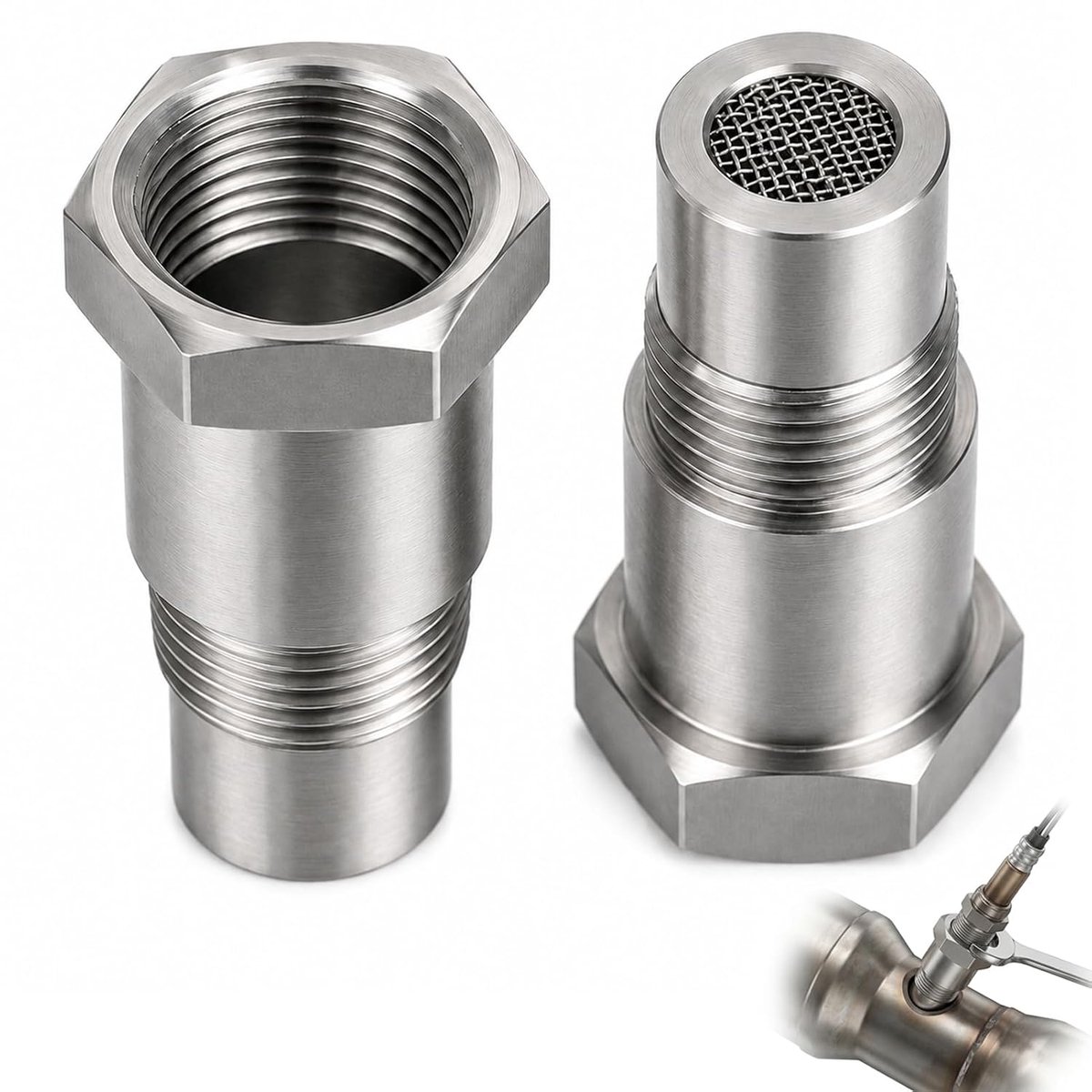 2 stuks Lambda-sensoradapter M18*1.5 zuurstofsensorverlengfilteradapter lambda-eliminator zuurstofsensorafstandhouder verlengadapter voor auto-uitlaatsysteem roestvrijstalen auto O2-sensoradapter