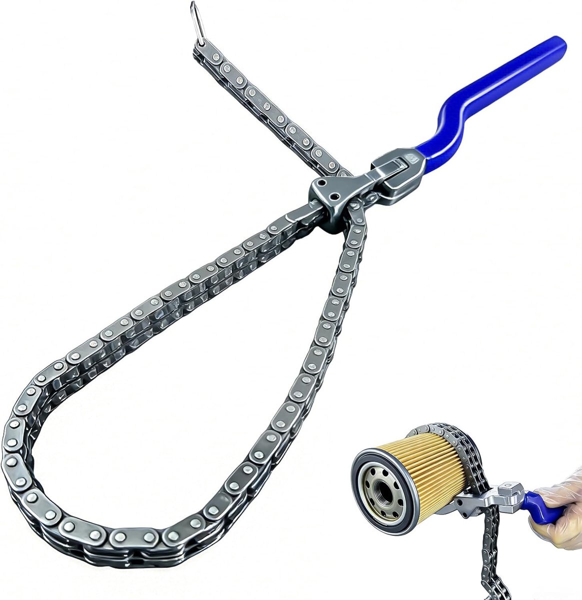 Oliefiltersleutel, Verstelbare Oliefiltersleutel Met Ketting Voor Auto's 23,5 cm Lange Handgreep Geschikt Voor Oliefilters Ø 60-160 mm Ergonomisch Autogereedschap (Blauw)