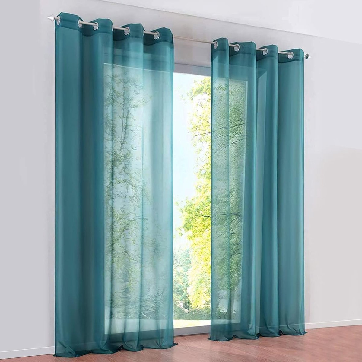 Sheer Voile gordijn semi-transparante gordijnen met hoge dichtheid teryleen ooggordijnen binnen woonkamer slaapkamer balkon gordijnen 100% polyester, blauw, 55 inch x 69 inch (val), 2 panelen