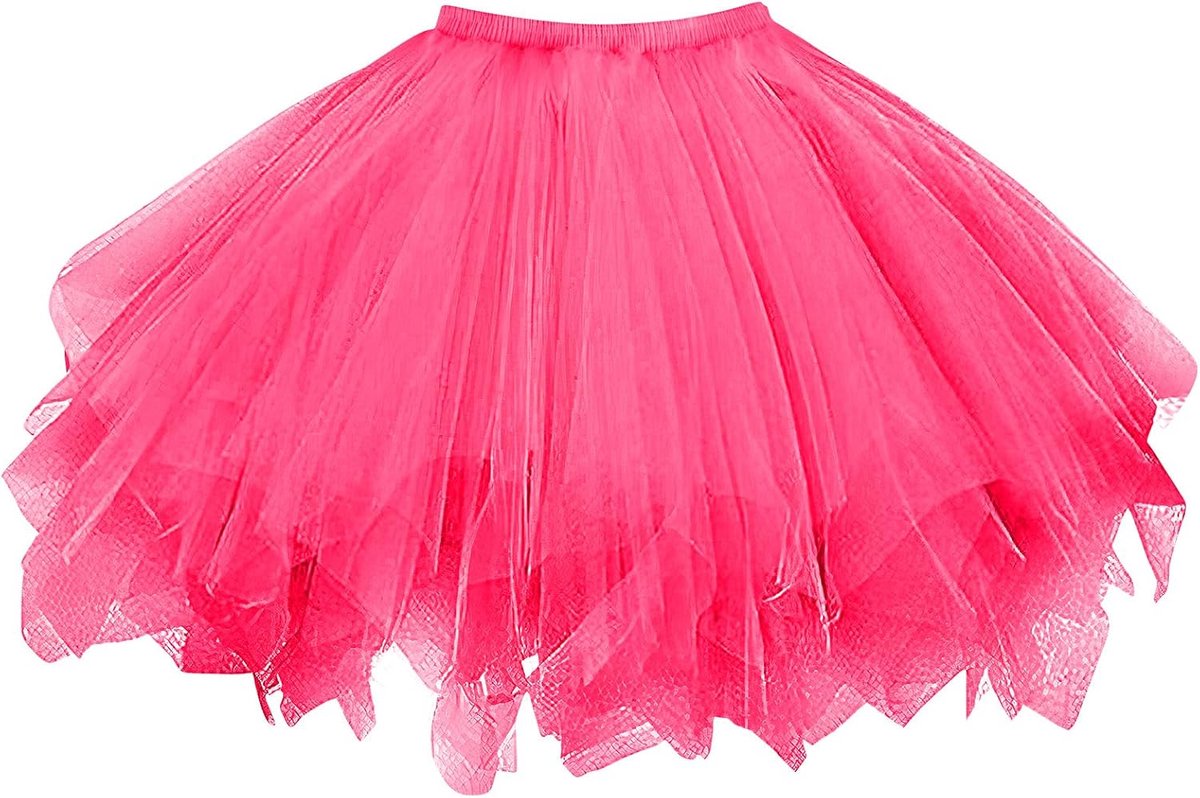 Fuchsia Dames Rok 3 Lagen, Vintage Tulle Rok Retro Jaren 50, Elastische Korte Balletrok voor Carnaval, Cosplay, Verkleedfeest, Themafeest of Dagelijks Gebruik