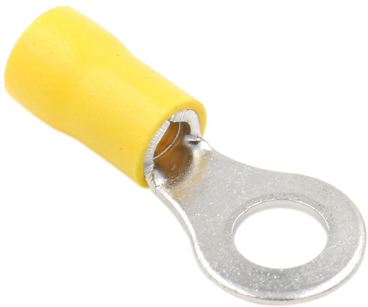 Ring Terminal krimpconnectoren Vinyl geïsoleerde draad elektrische connector RV5.5-6 noppenmaat 1/4" voor 4-6mm2 (12-10 AWG) Geel 100Pack