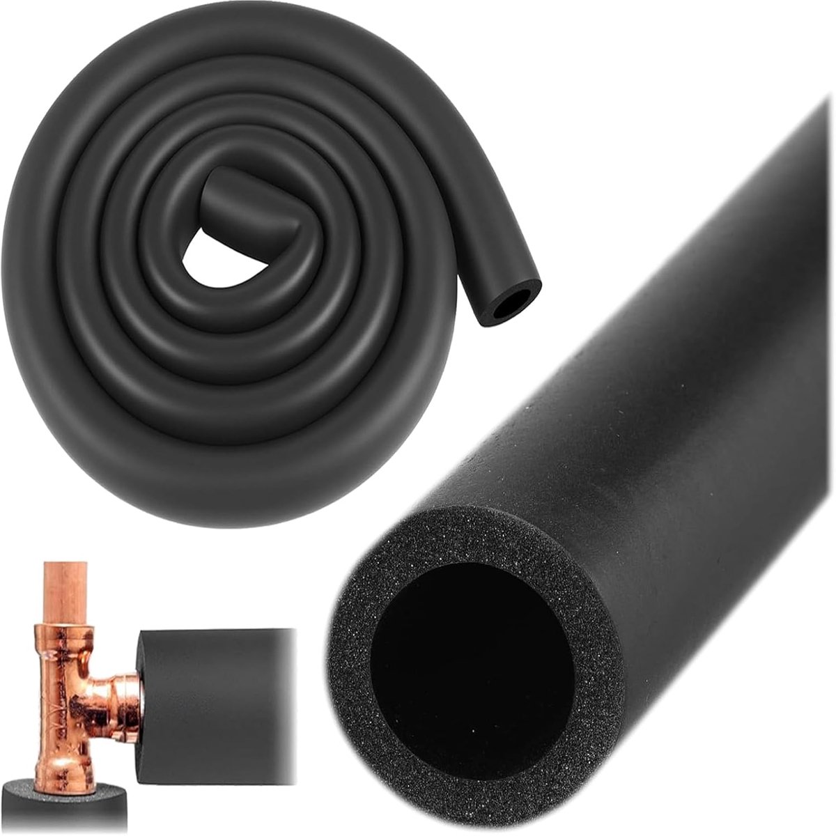 Buisisolatie schuimrubber, zwart, Ø 16 mm, buisisolatie, 16 mm x 9 mm x 1,8 m, buisisolatie, rubber, schuimrubberen buisisolatie voor buisisolatie, verwarming, sanitair, verwarmingsbuis