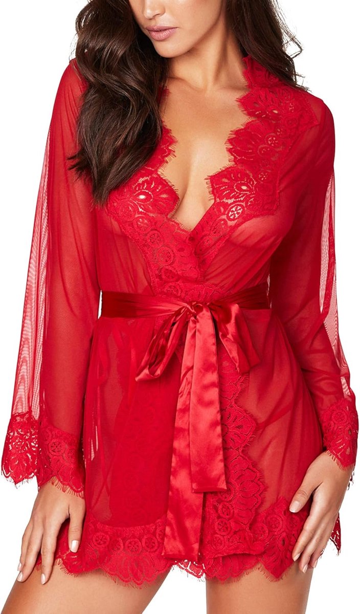 Dames kimono badjas sexy kant babydoll lingerie mesh cover up lingerie bruid — afbeelding 4