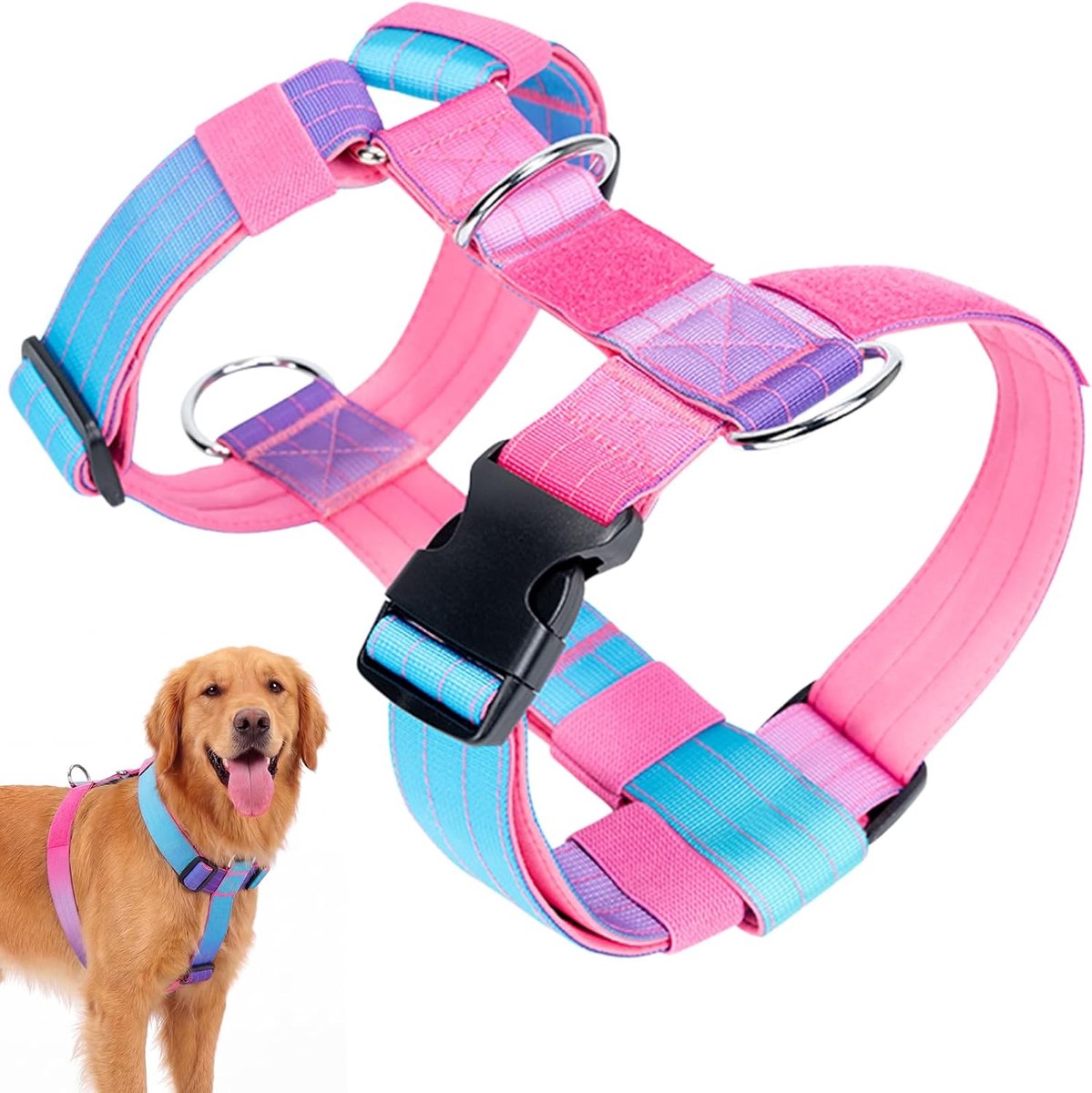 Anti-trekharnas voor honden (roze kleurverloop, M)
