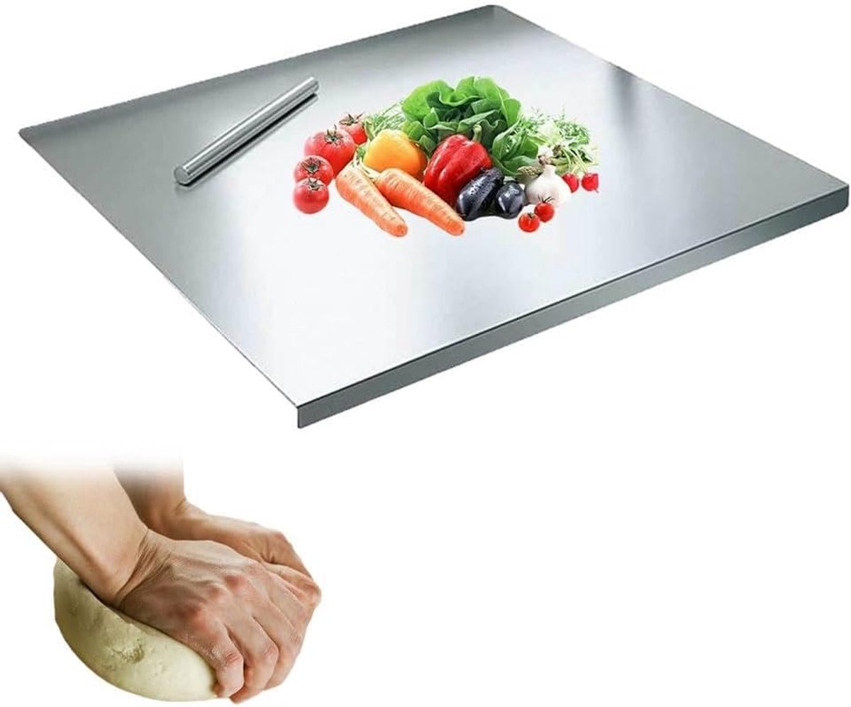 snijplank met aanslagrand, snijplank roestvrij staal 30 x 40 cm, roestvrij stalen snijplank, extra robuust, duurzaam en antibacterieel, voor kneden, bakken, koken