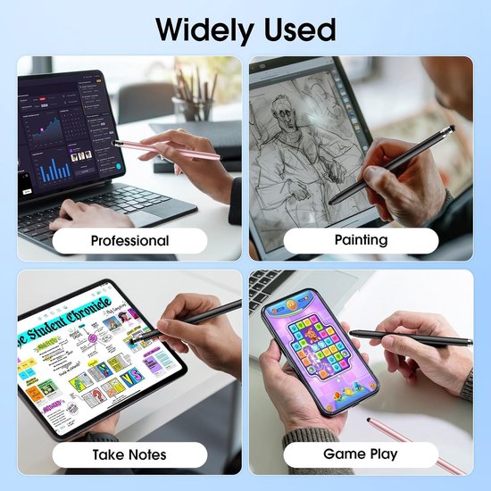 Tabletpen, 2-in-1 universele touchscreen-stylus met magnetische rubberen punt met 6 reserveopzetstukken voor iPad iPhone Samsung Huawei Xiaomi Surface Chromebook (zwart + roségoud) — afbeelding 5