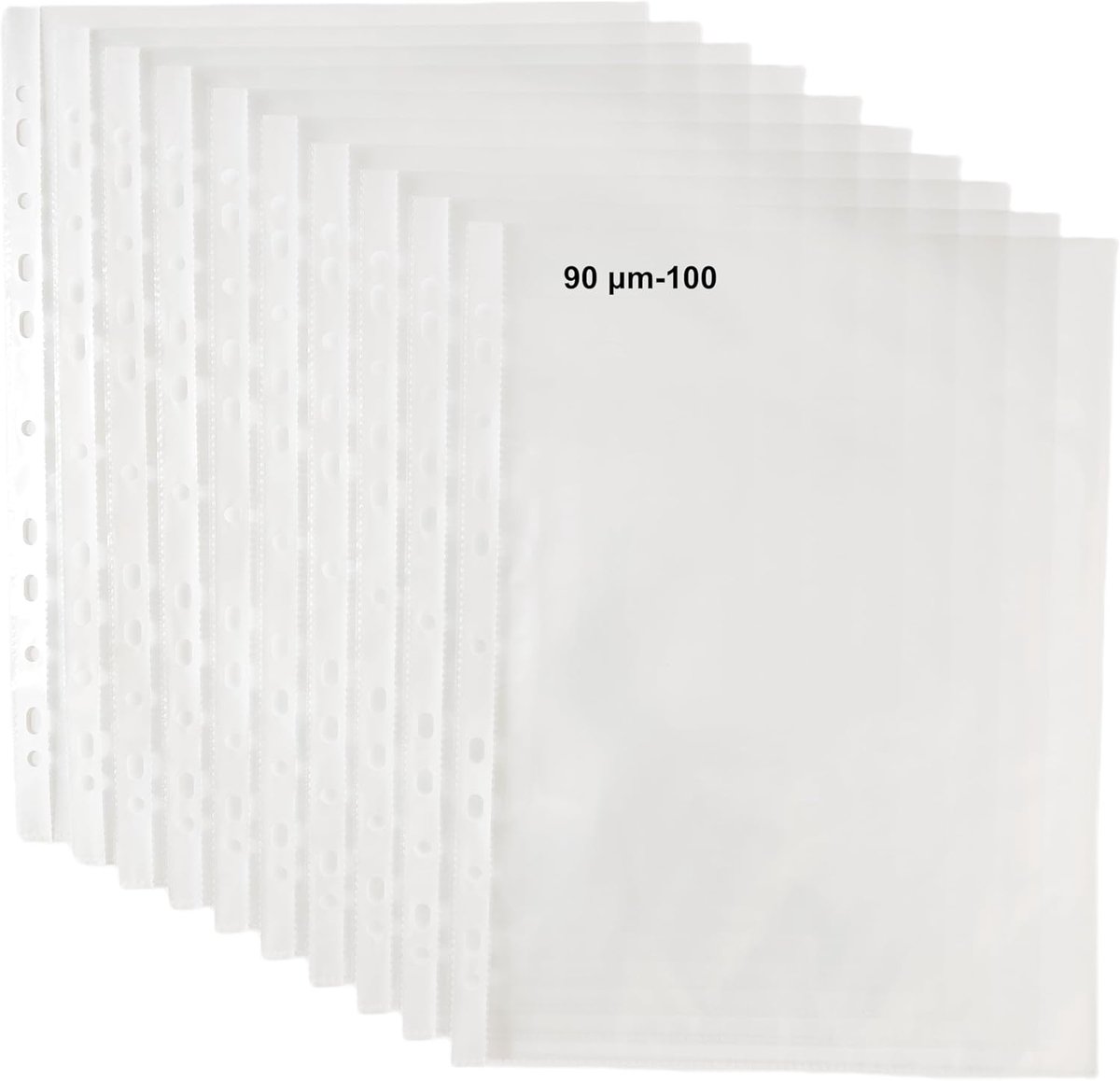100 stuks transparante hoezen A4 glashelder, 0,09 mm brochurehoezen A4, Bs | 90 micron, 90 µm, 90 micron, 90 micron, 90 my, ecologisch PP, 11 gaten voor 2/3/4 ringmappen, bovenste opening
