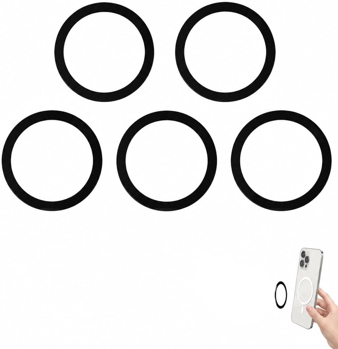 zelfklevend, zwart, sterke lijm, compatibel met Magsafe en autohouder, ultradunne metalen plaat voor smartphone en hoes, 5 stuks