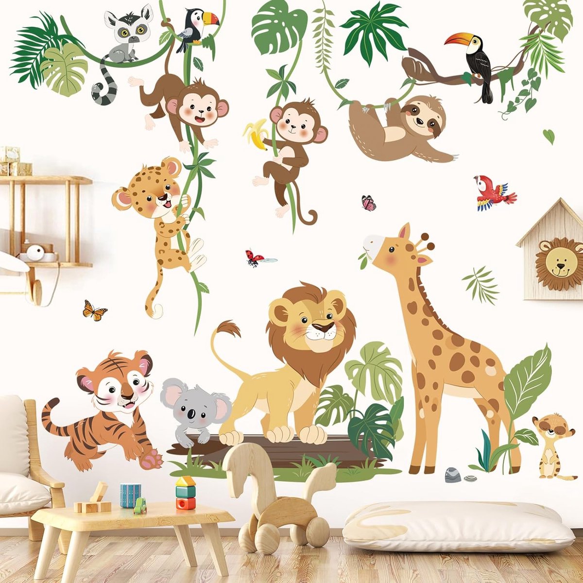 decalmile Jungle Dieren Klimmen Boom Safari Dier Muurstickers Stickers