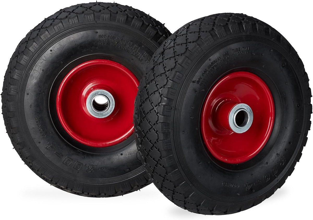 Steekwagenwiel 3.00-4 set van 2 luchtband tot 100 kg 260x85 mm reservewiel met stalen velg zwart-rood