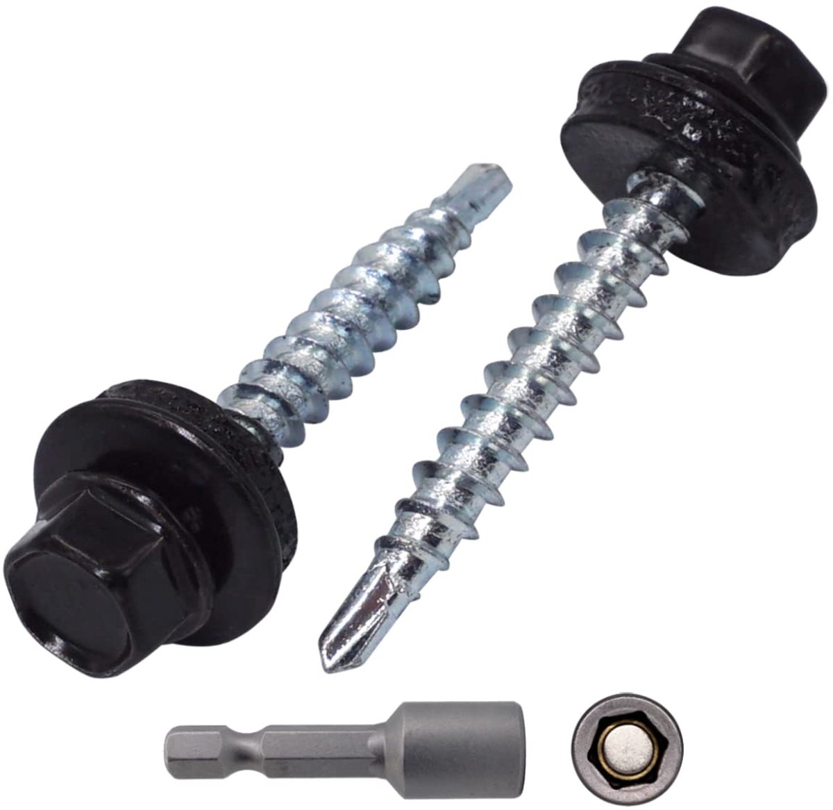(20 stuks) metalen dakschroeven, 4,8 x 35 mm geschilderde zelfborende schroeven met EPDM-ringen, zeskantkop (Jet Black RAL 9005)