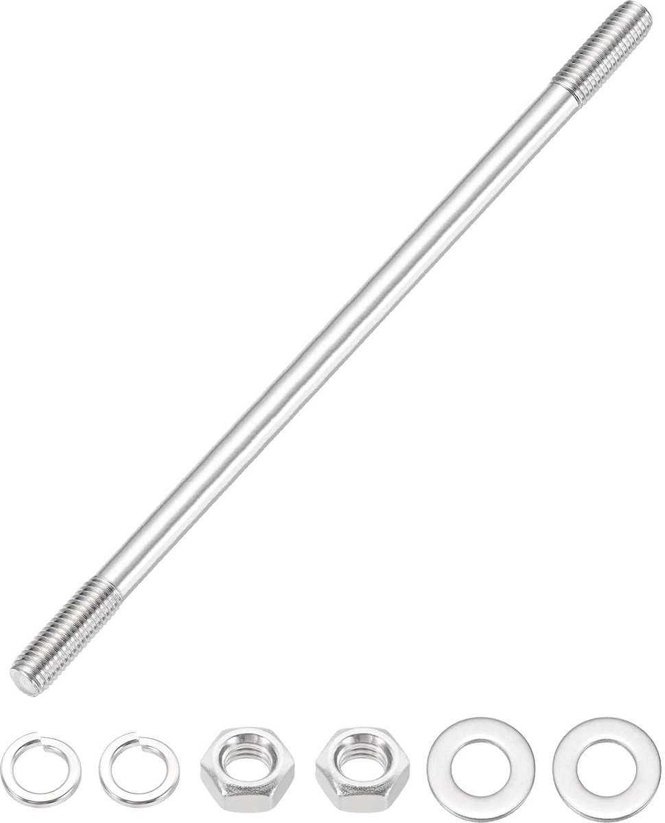 1 set dubbele draadstangen M10 x 220 mm, 304 roestvrij staal, dubbele draadstangen met moer en sluitring voor huishoudelijk onderhoud, structuuranker, bevestigingsschroeven