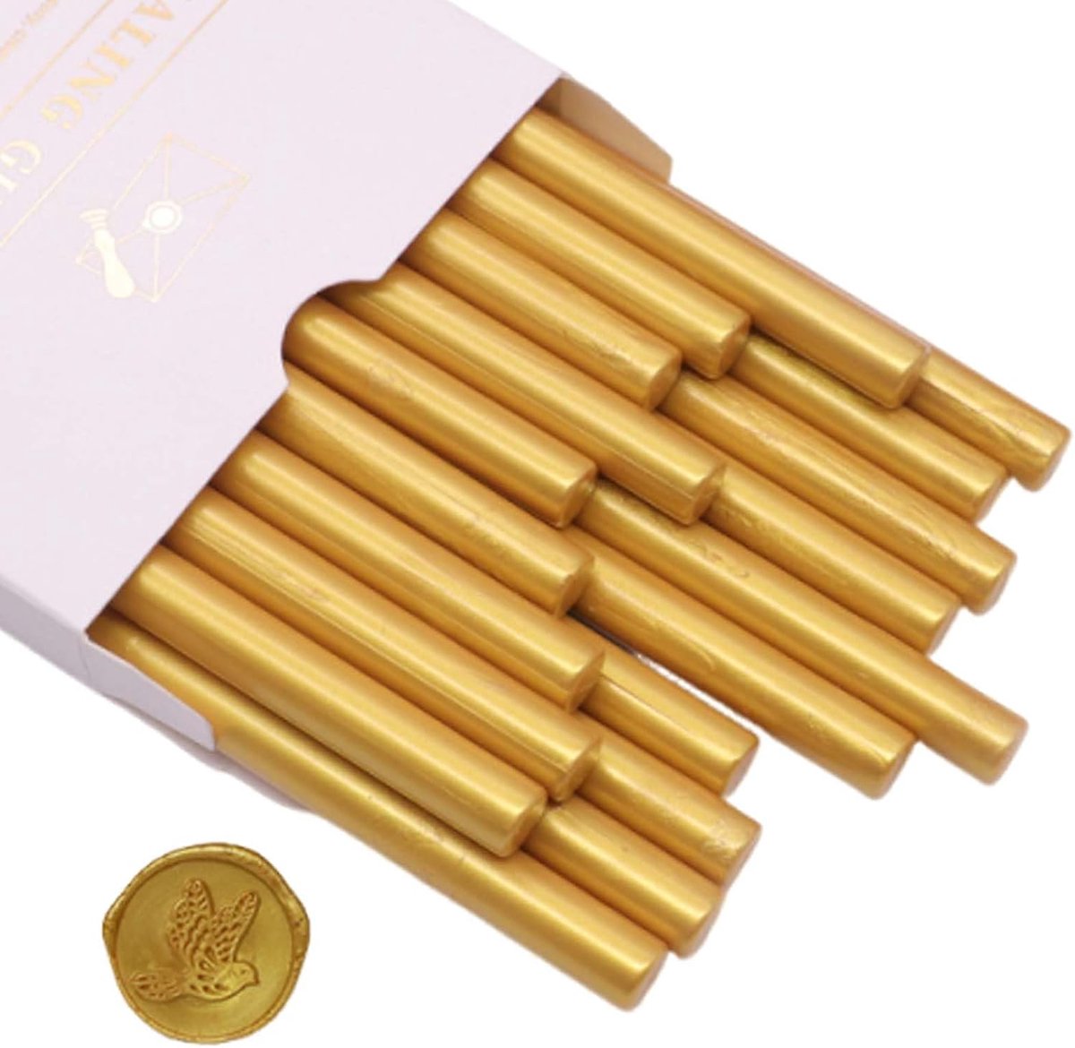 Zegellakstift voor Lijmpistool, 20 Stuks Zegellakstiften 7 mm Gemetalliseerde Kleur voor DIY, Letters, Enveloppen, Kaarten, Uitnodigingen (Goud)