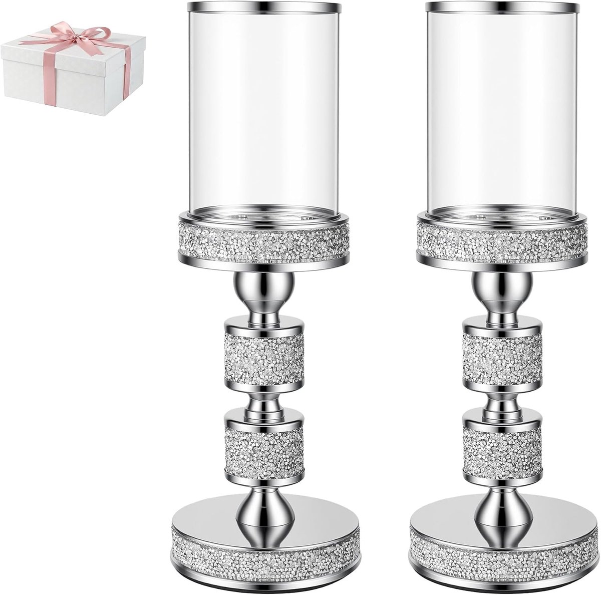 13,6 inch hoge pijler kaars houder met glas windbestendig, orkaan houders | Gouden Kristal Kaarsenstandaard voor Tafel Centerpieces, Woondecoratie, Bruiloft, Eettafel