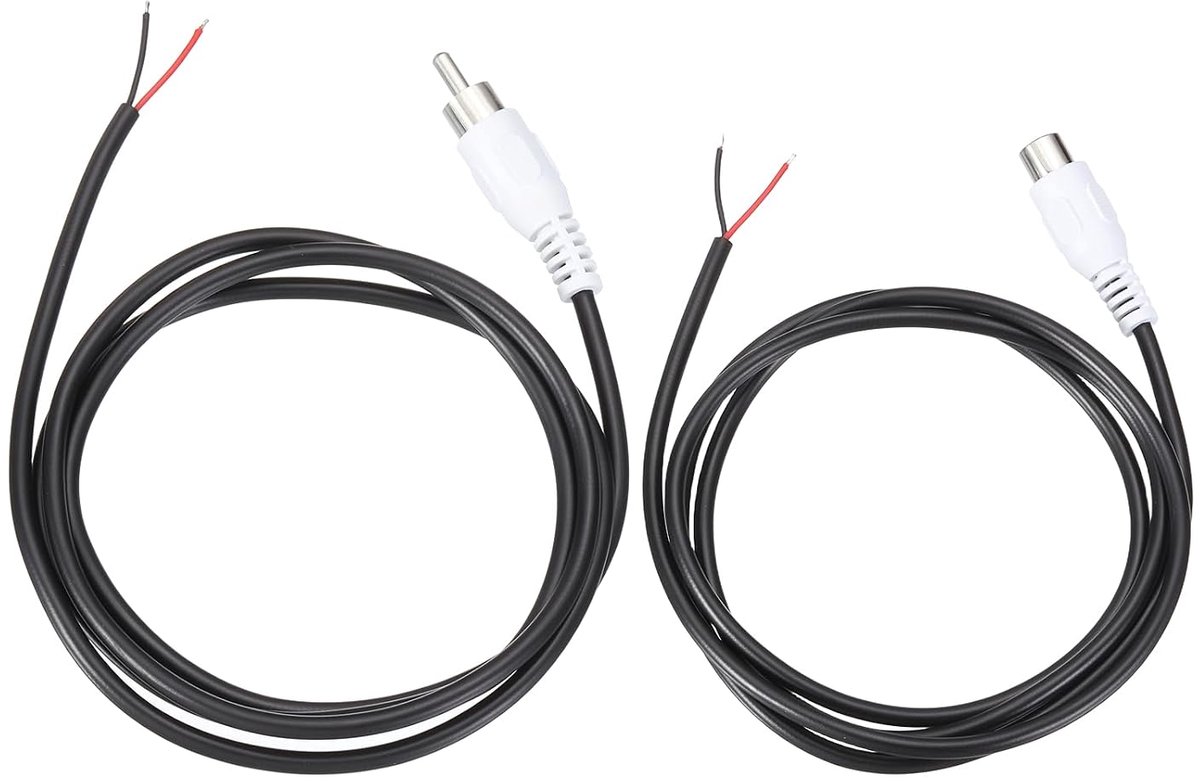 RCA-luidsprekerkabel met open draad, 1 m, 22 AWG, vervanging, wit, RCA-stekker vrouwelijk met open uiteinde, audiokabel, adapter, aansluiting voor versterker, 2 stuks