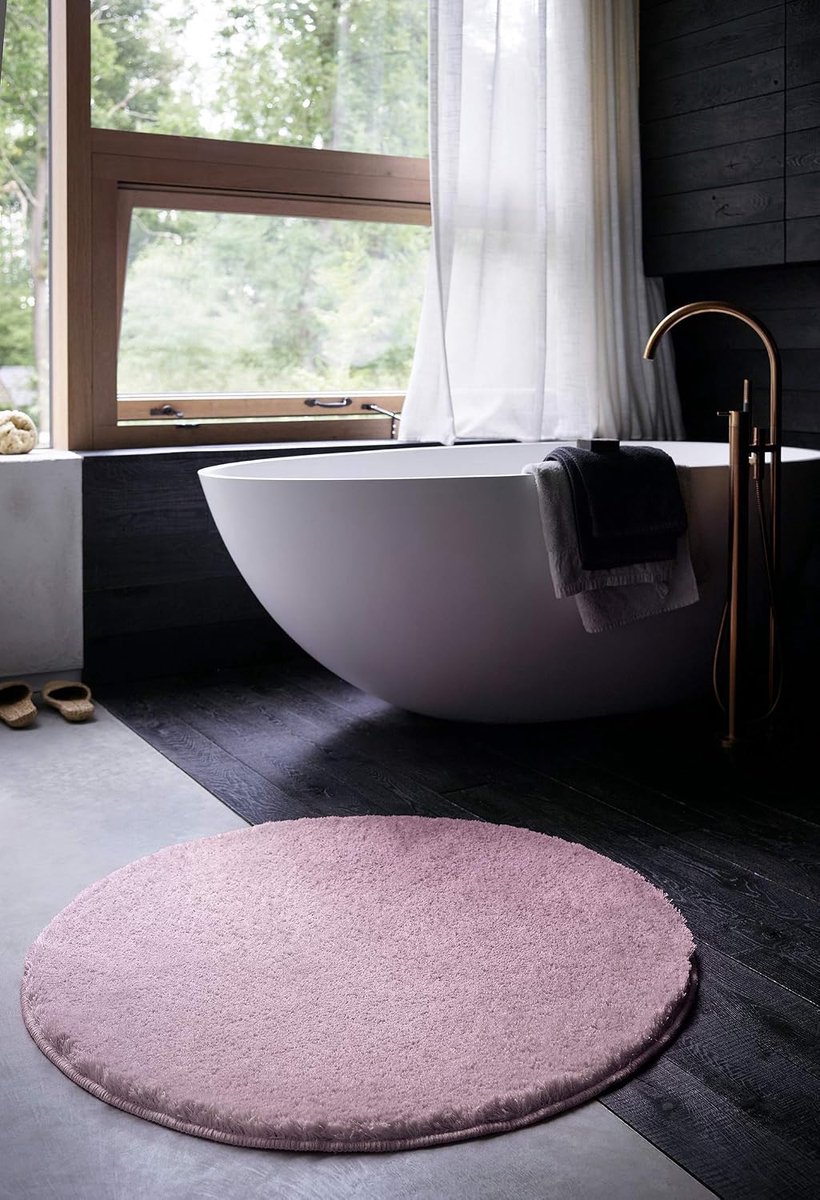 Home Joris getuft badmat, 90 cm rond, roze | Badmat, behaaglijke pluizige zachte pool, antislip en wasbaar