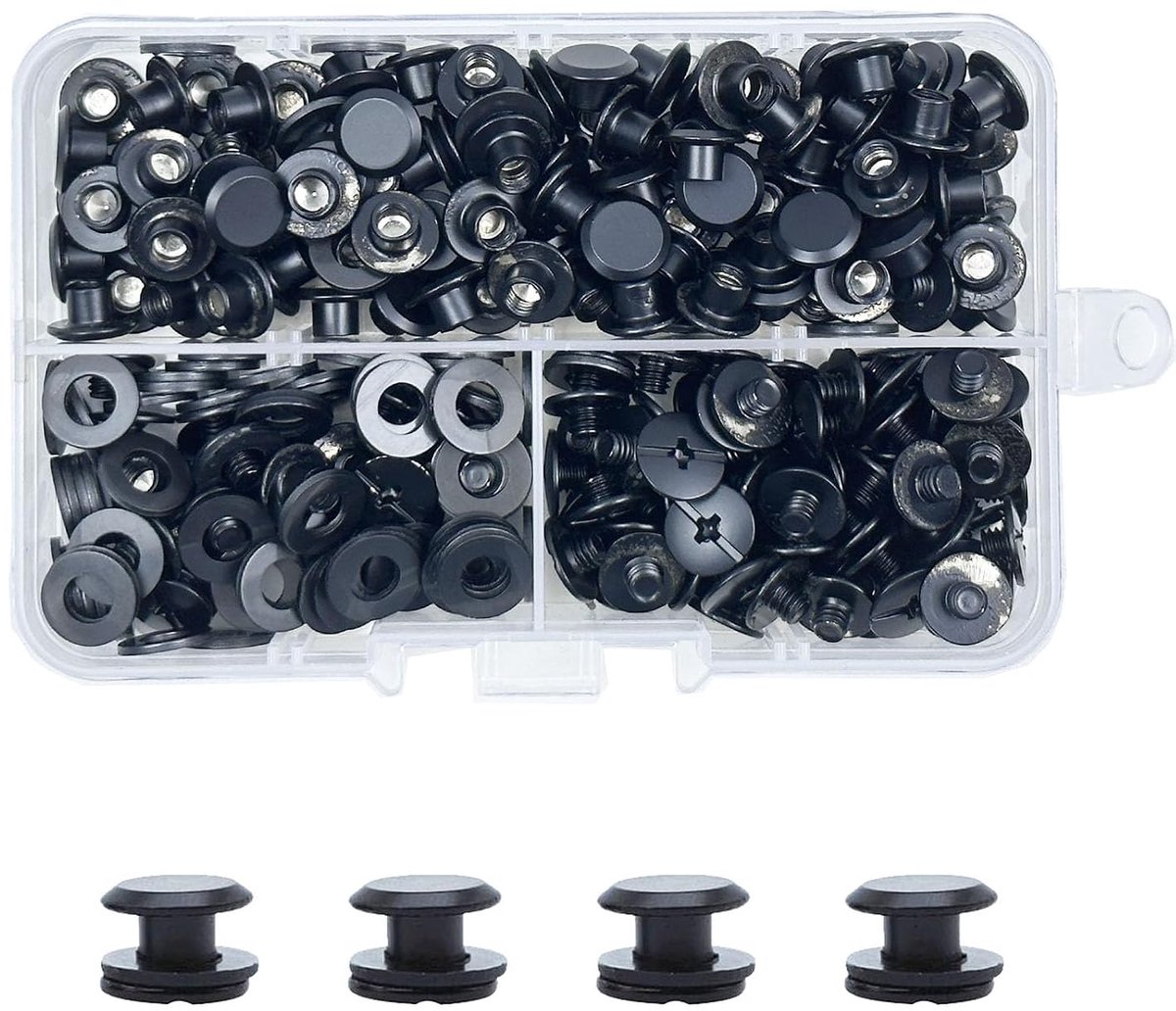 100PCS Chicago schroefklinknagels bindschroeven M5 x 4mm schroeven,bindingsschroeven, holle klinknagels, Chicago binding schroeven,schroefklinknagels voor leer, album, boek, doe-het-zelf(zwart)