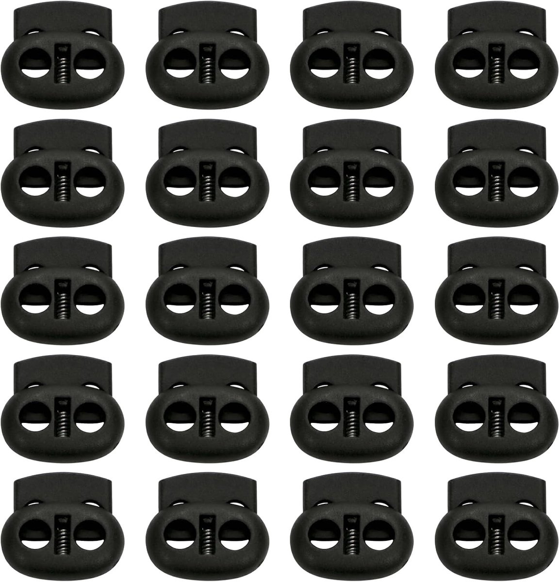 20 stuks veerkoordstoppers, kabelsloten, veersluitingen voor klem met trekkoord, schoensloten, veters, trekkoord, paracord, tassen, kleding (zwart)