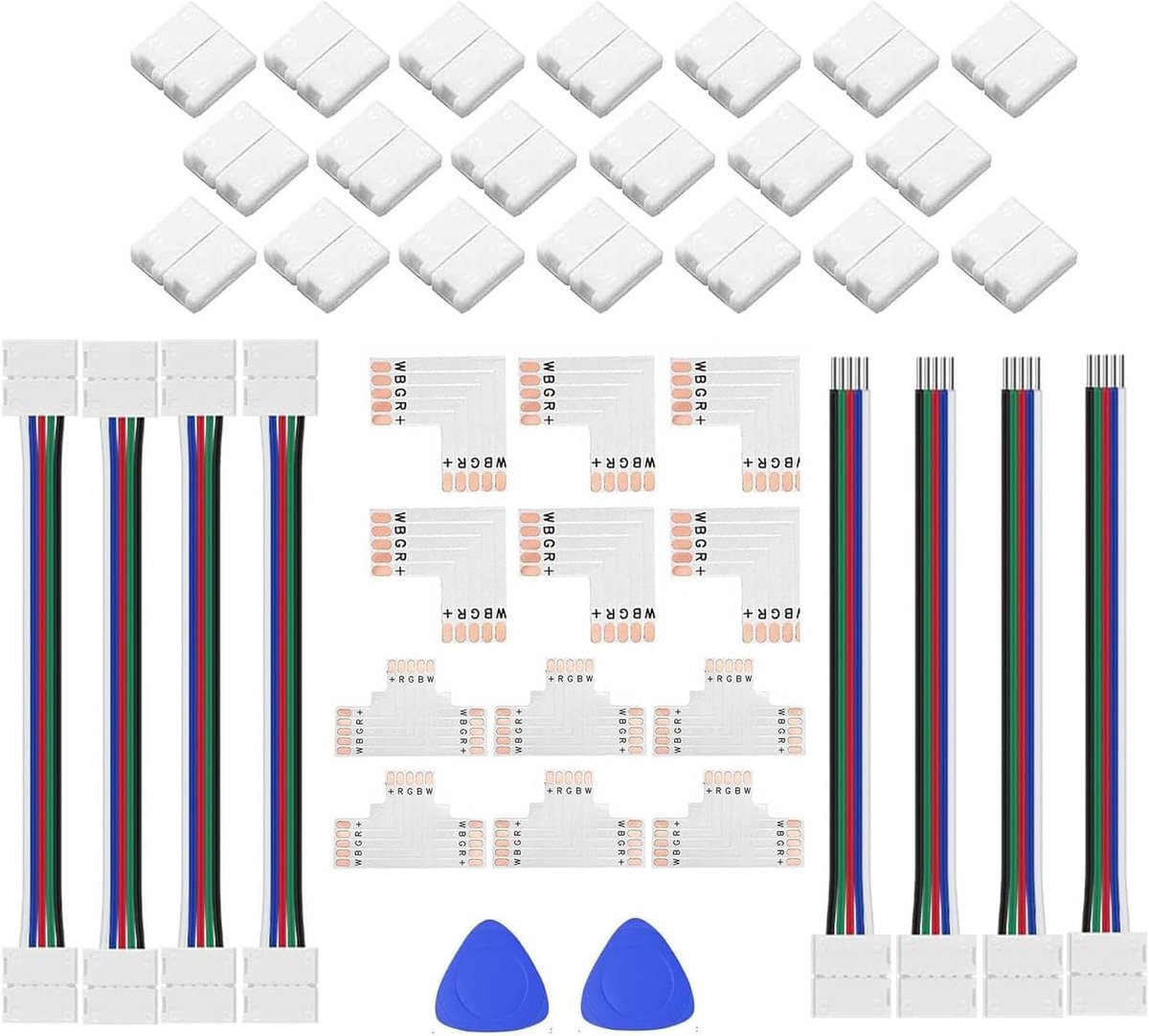 5-pins 10 mm SMD-LED-connectorset, soldeervrije gatloze connector, L/T-splitter rechthoekige hoek, strip-to-strip overgangskabel voor RGBW-5050 stripverlichting