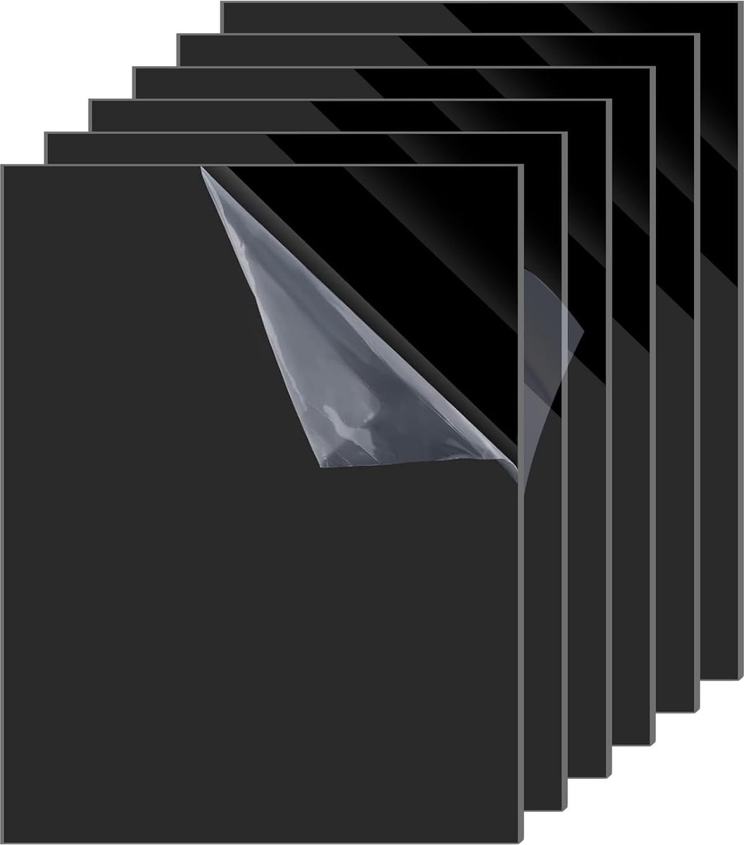 6 stuks zwarte acrylplaten, 20 x 30 cm, plexiglasplaten, robuust, reserveglas voor lijsten, knutselen en decoratie, licht en vochtbestendig