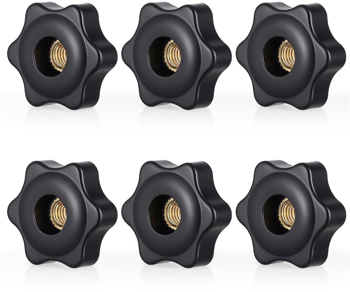 6 stuks stergreepmoeren M6, kartelschroeven, stergreepmoeren, 32 mm binnendraad, klemknop, greepmoeren voor mechanische industriële meubels, uitrusting (zwart)