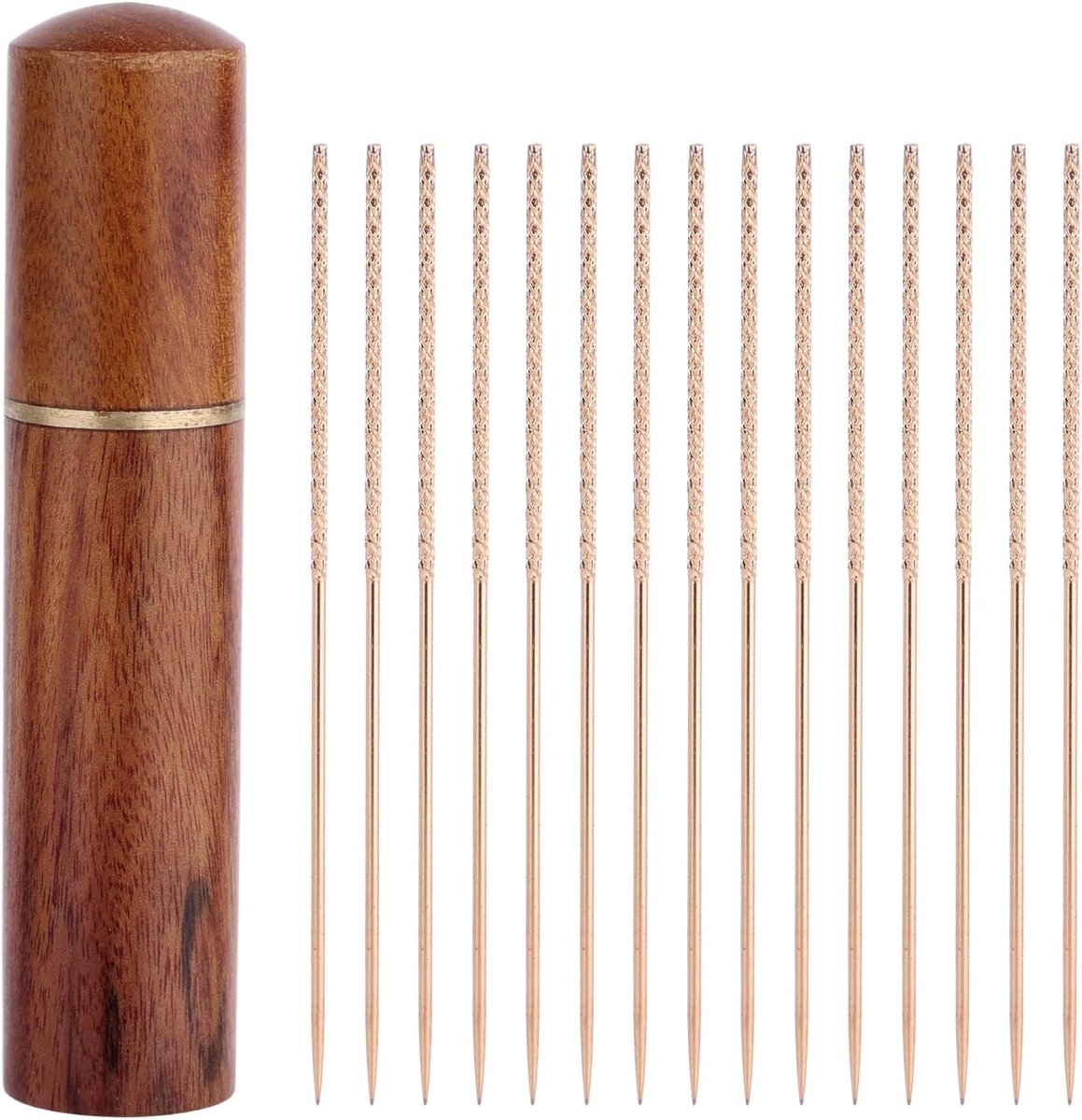 15 Stuks Lussen Herstelnadels, 6cm Breireparatiegereedschap met Houten Greep Essentieel voor Breigoed Truien Kleding Gordijnen & Textielonderhoud (Goud)