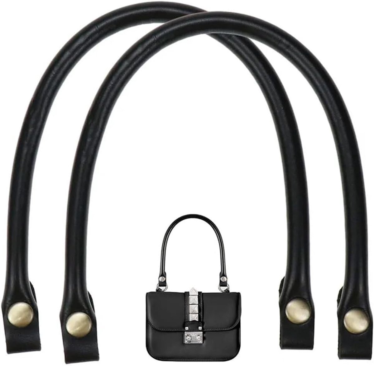 Productie van tassen, twee leren tassen met handgrepen van PU-leer, geschikt als portemonnee, haaktas of handtas, 40 cm (zwart).