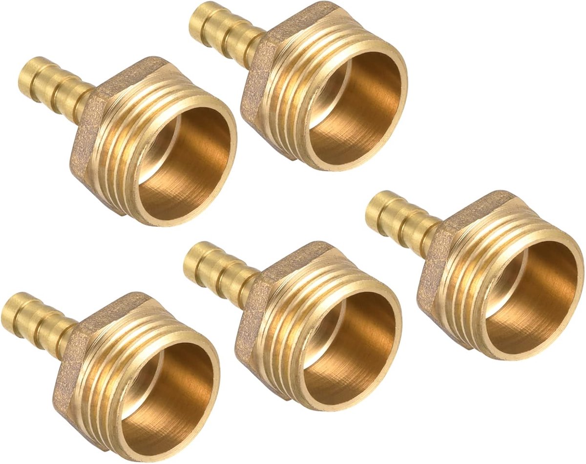 6 mm plectrums op G1/2 buitendraad, recht, messing, kegels, slang, accessoires voor lucht, water, brandstof, pneumatisch, slang, goud