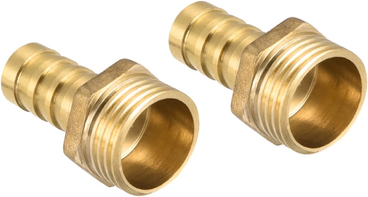 12 mm Barb naar G1/2 buitendraad buis x 2 stuks rechte messing barbslangkoppeling voor lucht water brandstof pneumatische slang, goud