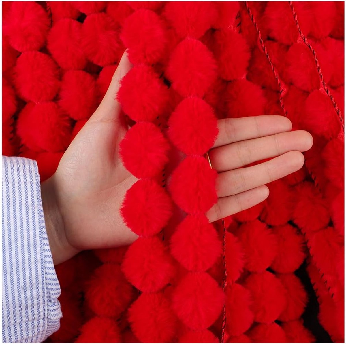 Bont Pompon Kwastafel 3cm Naaien Kanten Band Mini Nepbont Pompon Pluizig Bont Pompons Nepbont Pompons voor Thuis Gordijn Kussen Kleding DIY Decoratie Rood 10 meter