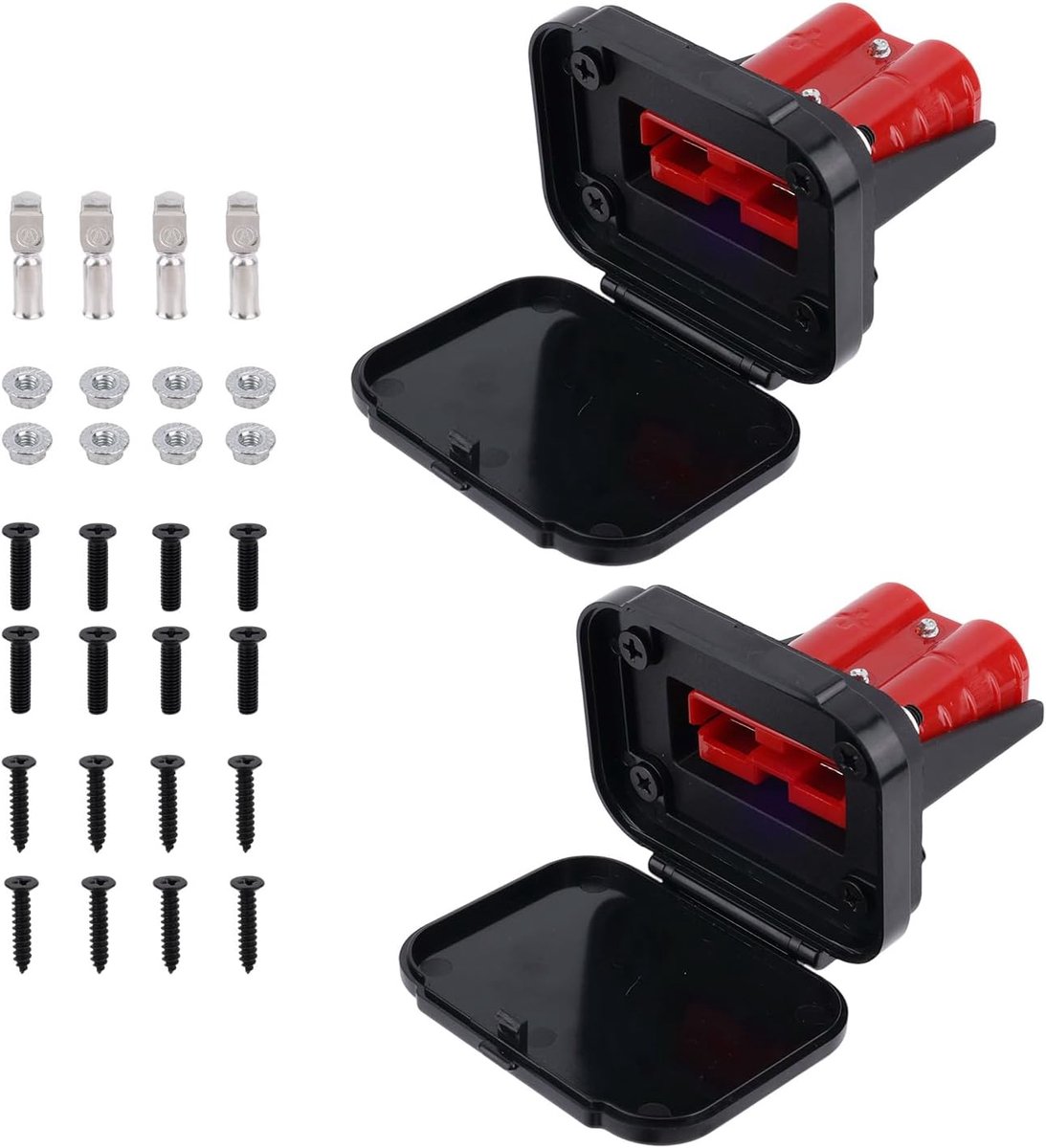 2 Stuks 50A Snelkoppelingen met Houder en Dop, 12-6 AWG Snelkoppeling voor Accu's 12V-36V Waterdichte SB50-Stekker voor Auto Camper Boot Lier Aanhanger en ATV (Rood)
