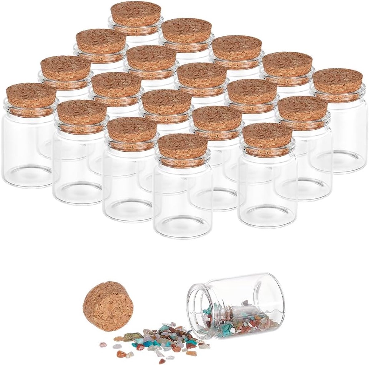 Flessen van 30 ml met kurk, kleine glazen flesjes met kurk, mini-glazen flessen, kleine flessen voor bruiloft, verjaardag, feest, decoratie