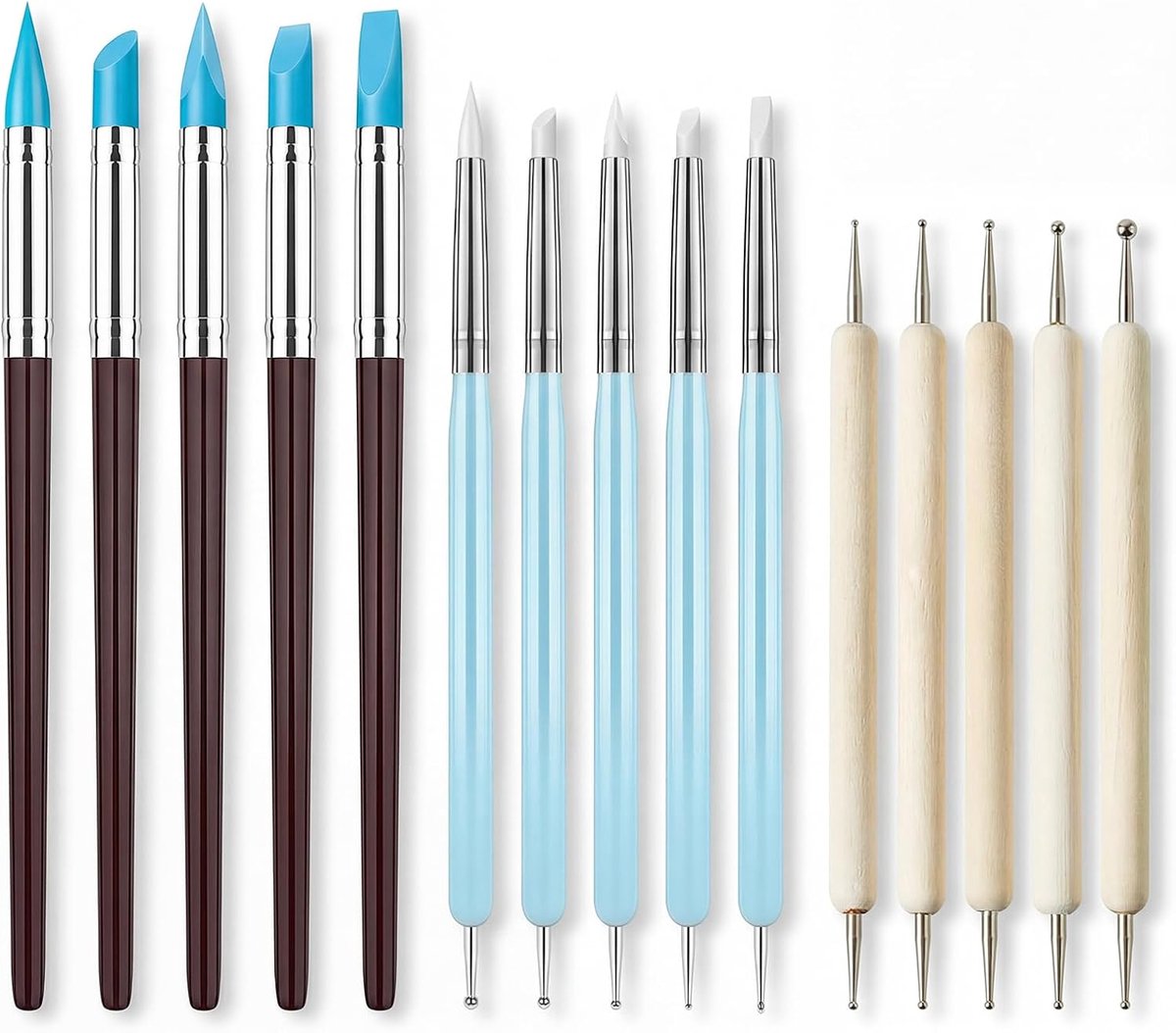 10 stuks siliconen penselen, schilderaccessoires & 5 stuks modelleerkwast met houten handvat, siliconen penseel schilderen, rubberen kwast voor nail art schilderen, acrylverf, modelleergereedschap