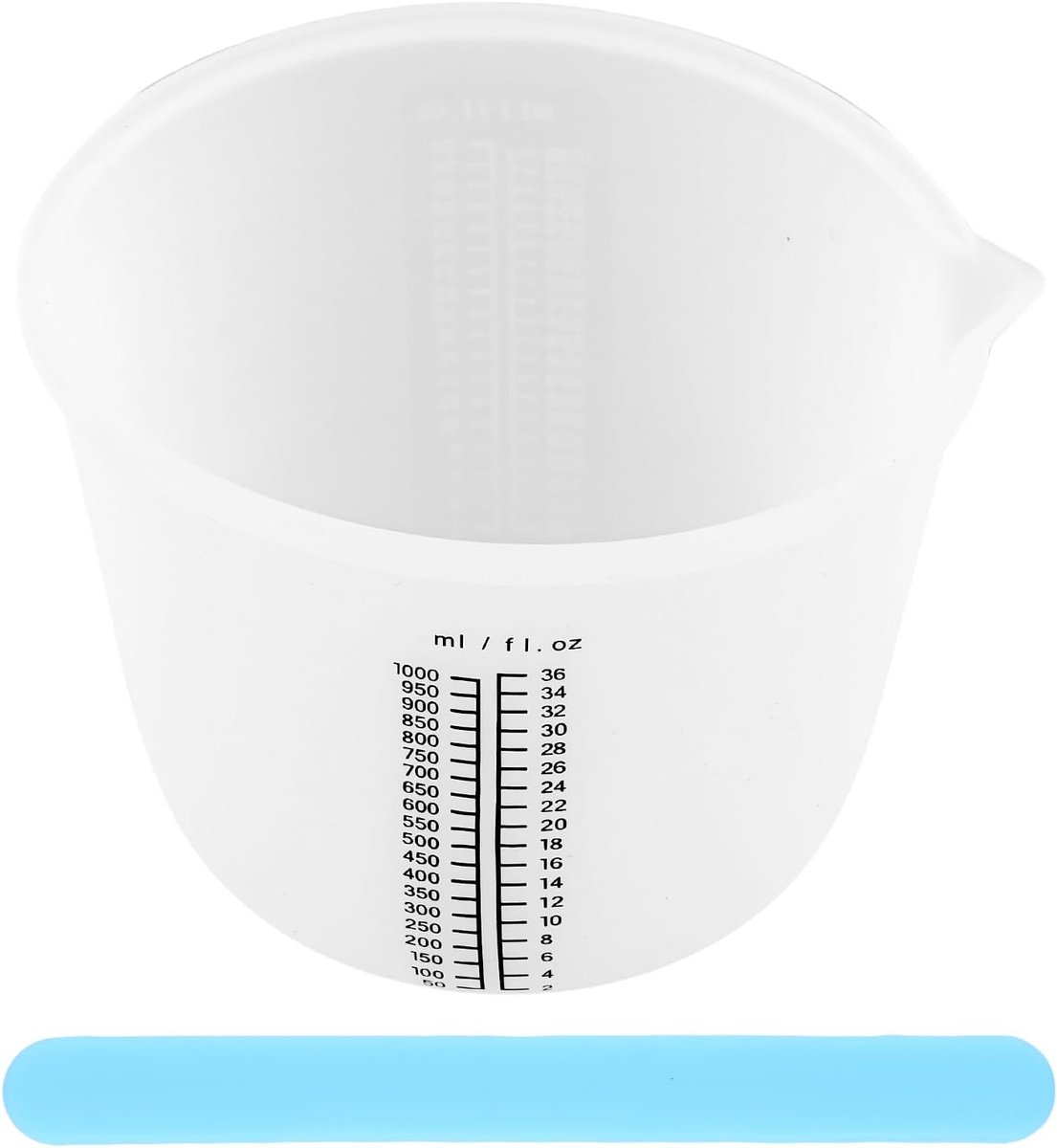 Maatbeker van siliconen, 1000 ml, herbruikbare maatbeker met stokjes, grote bekers voor keuken, banketbakkerij, doe-het-zelf, knutselen, vormen