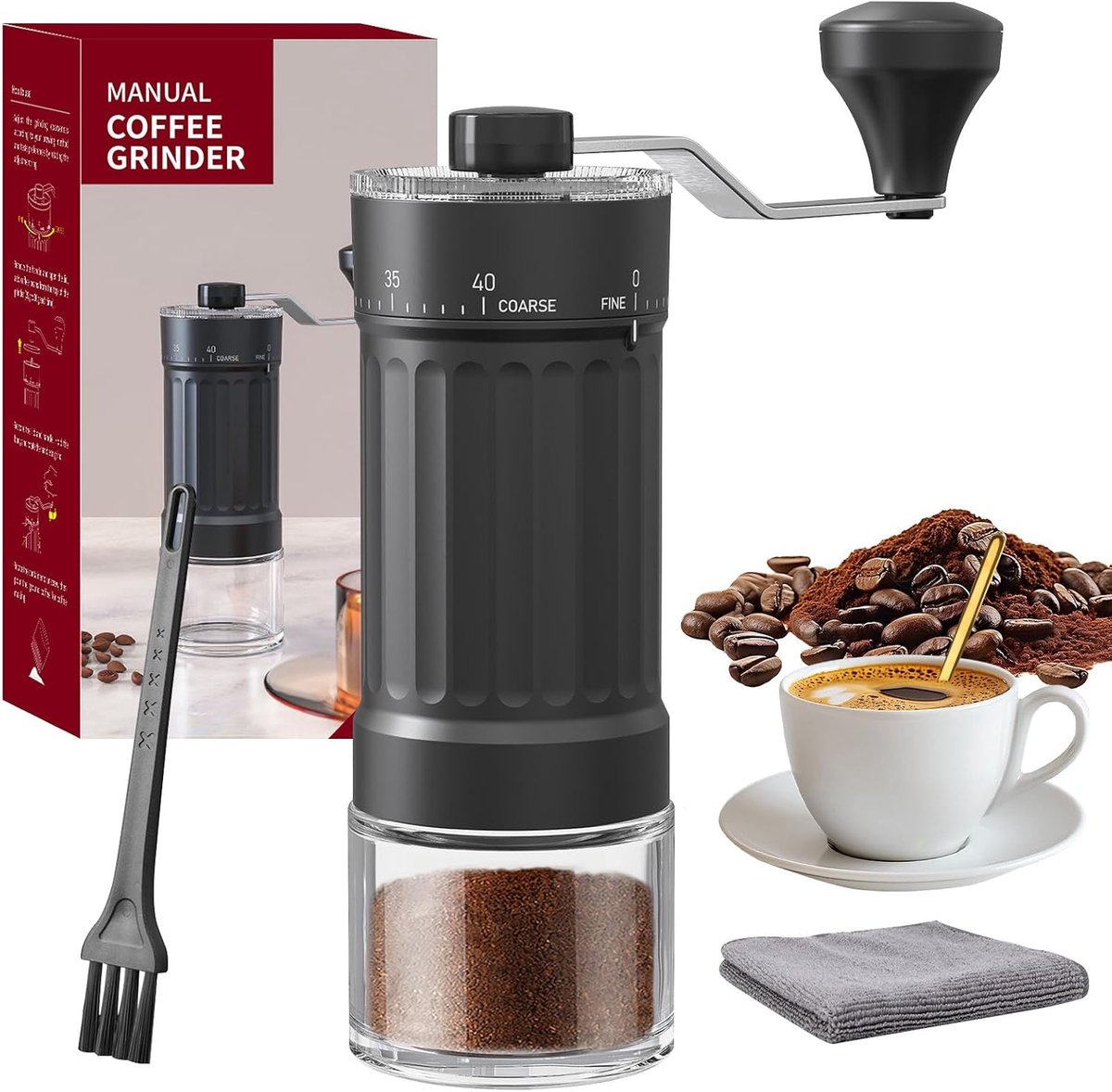 Handmatige Koffiemolen met 40 Externe Instelbare Niveaus, Coffee Grinder voor Espresso, Moka, Pour Over, French Press, Ideaal voor Kamperen, Reizen & Thuis