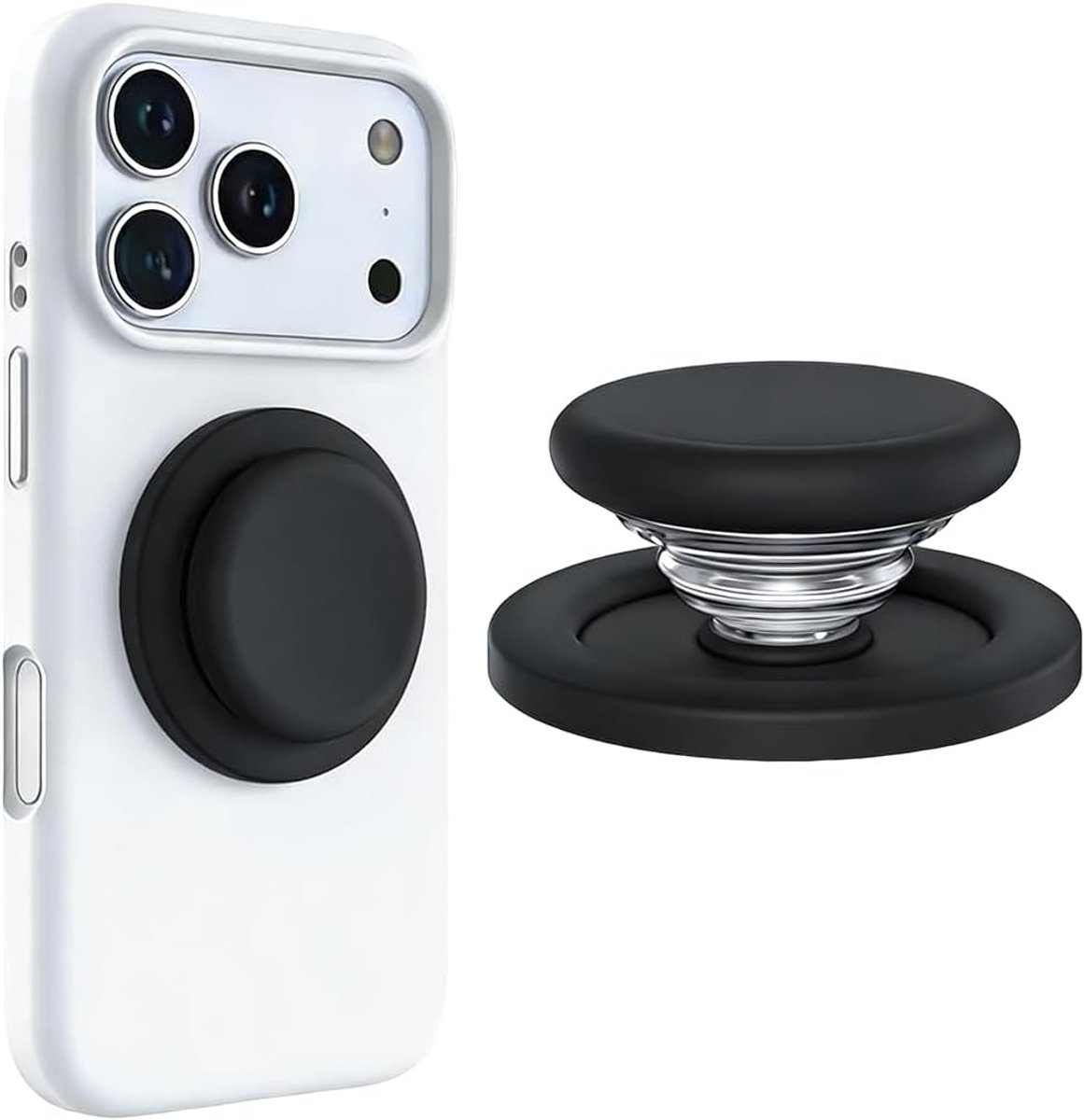 mobiele telefoonring, telefoongrip, zachte siliconen magnetische vingergreep voor iPhone 16/15/14/13/12, comfortabele One-Touch Holding, M-Tap Tok (zwart)